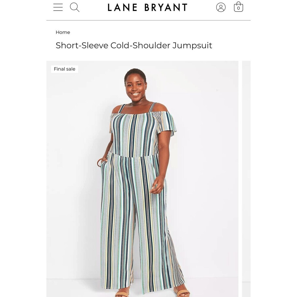 NWT Lane Bryant Multi Stripe Cold Shoulder Jumpsuit Plus Size 18/20‎ Relax